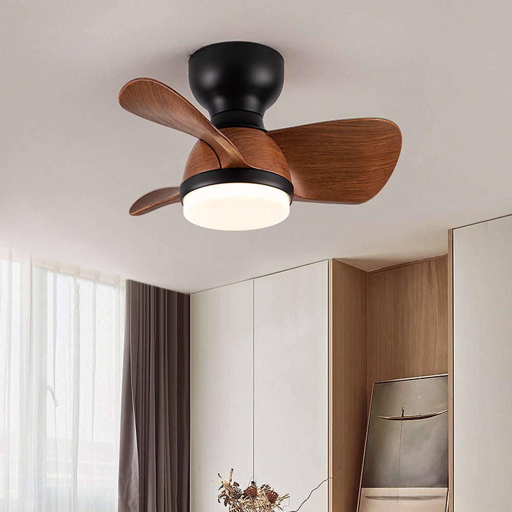 Elegant loftsventilator i træ med LED-lys til soveværelset