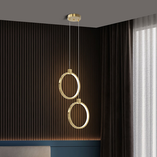 Elegant cirkel pendellampe i messingguld med 2 lyskilder