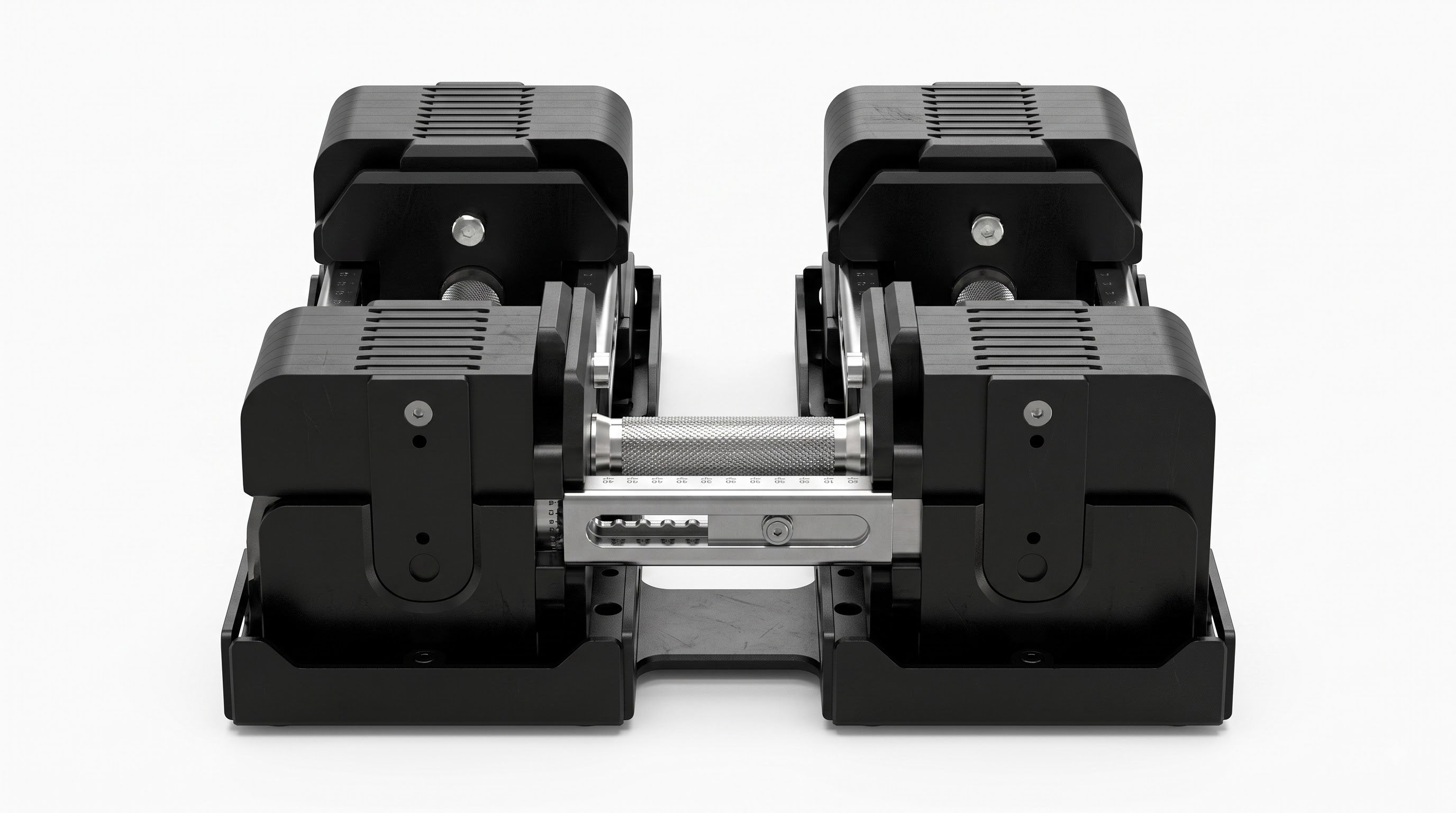 NorthRoot adjustable dumbbell set with square plates on a floor storage rack