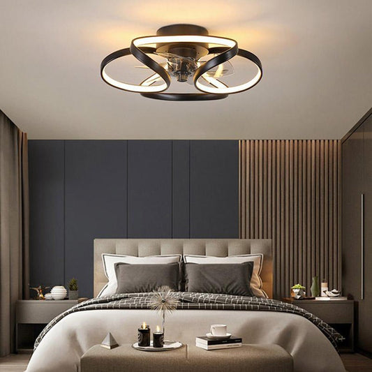 Modern LED Flush Mount Ceiling Fan with Remote Control & Flower Design